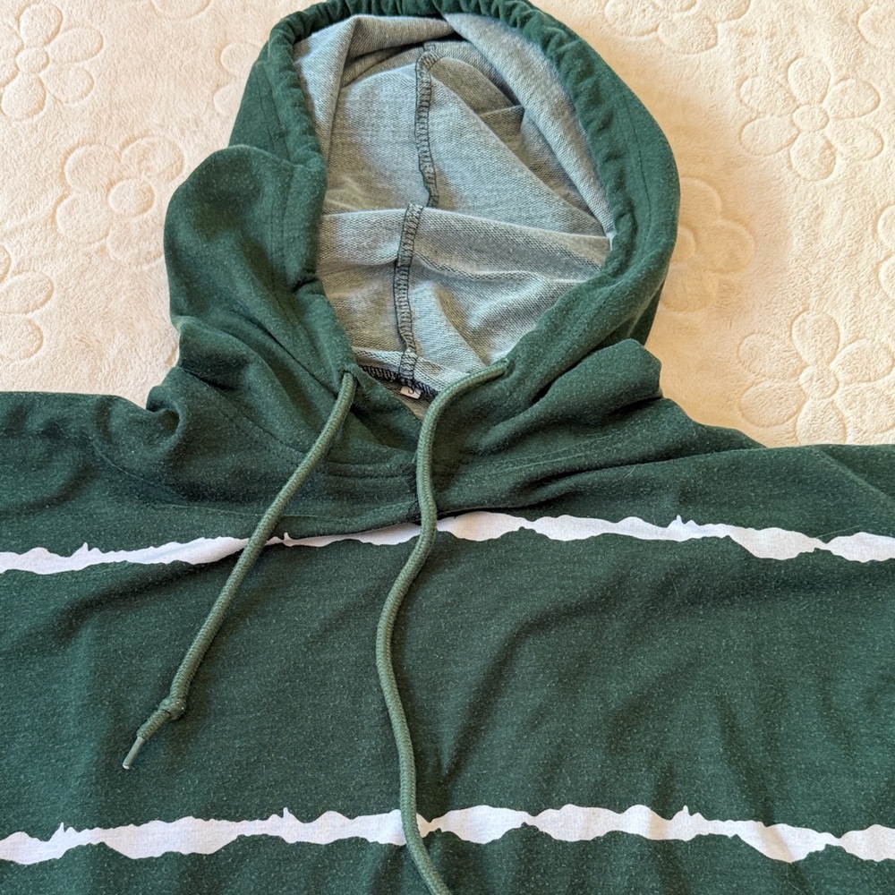 Green and White Striped Hoodie